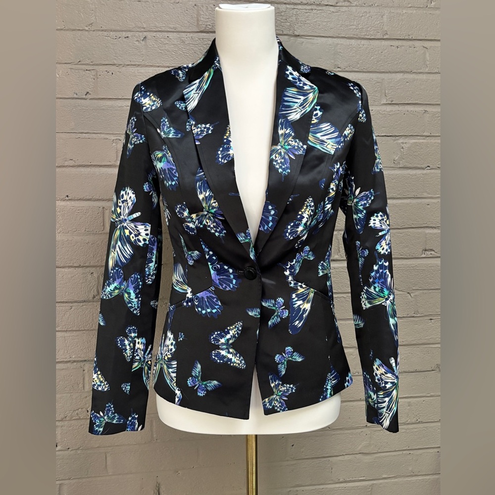 Cece black butterfly print blazer 0